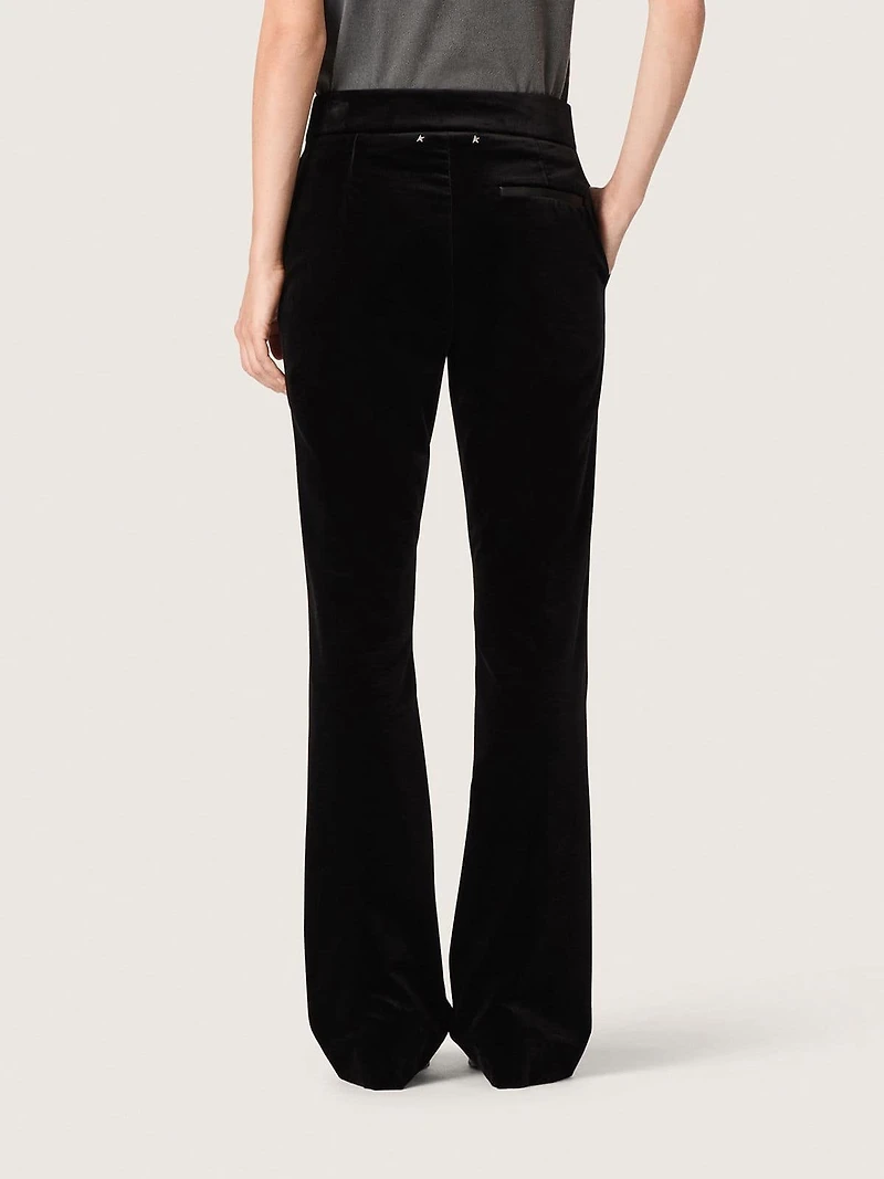 Women's slim-fit flared pants black cotton velvet
