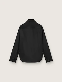 Women's shirt black wool twill with floral embroidery glass beads