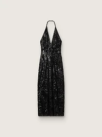Women's long dress tulle with floral embroidery black sequins