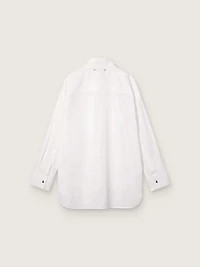 Women's oversized shirt white cotton with pleated detail and jewel buttons