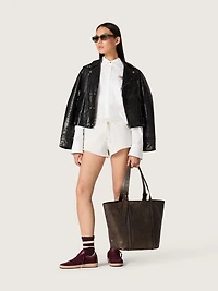Women's oversized shirt white cotton with pleated detail and jewel buttons