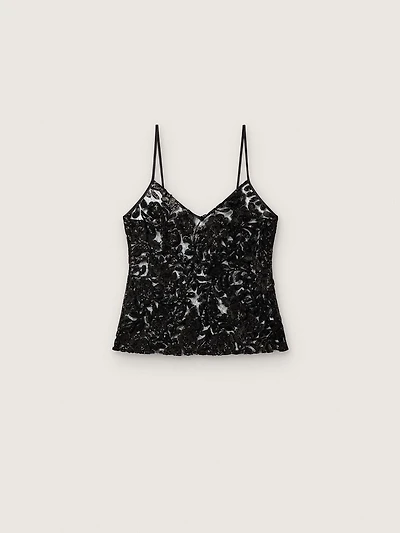 Women's top black tulle with floral pattern sequins