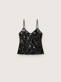 Women's top black tulle with floral pattern sequins
