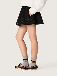 Women’s miniskirt black cotton twill with floral sequin embroidery