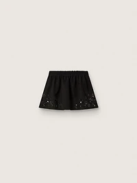Women’s miniskirt black cotton twill with floral sequin embroidery