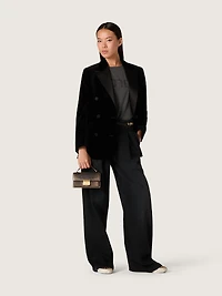 Women's double-breasted jacket black velvet with satin lapels