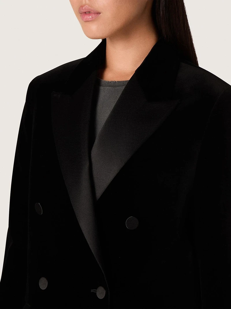 Women's double-breasted jacket black velvet with satin lapels