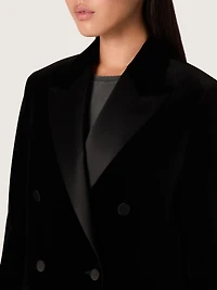 Women's double-breasted jacket black velvet with satin lapels