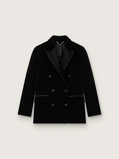 Women's double-breasted jacket black velvet with satin lapels