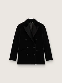 Women's double-breasted jacket black velvet with satin lapels