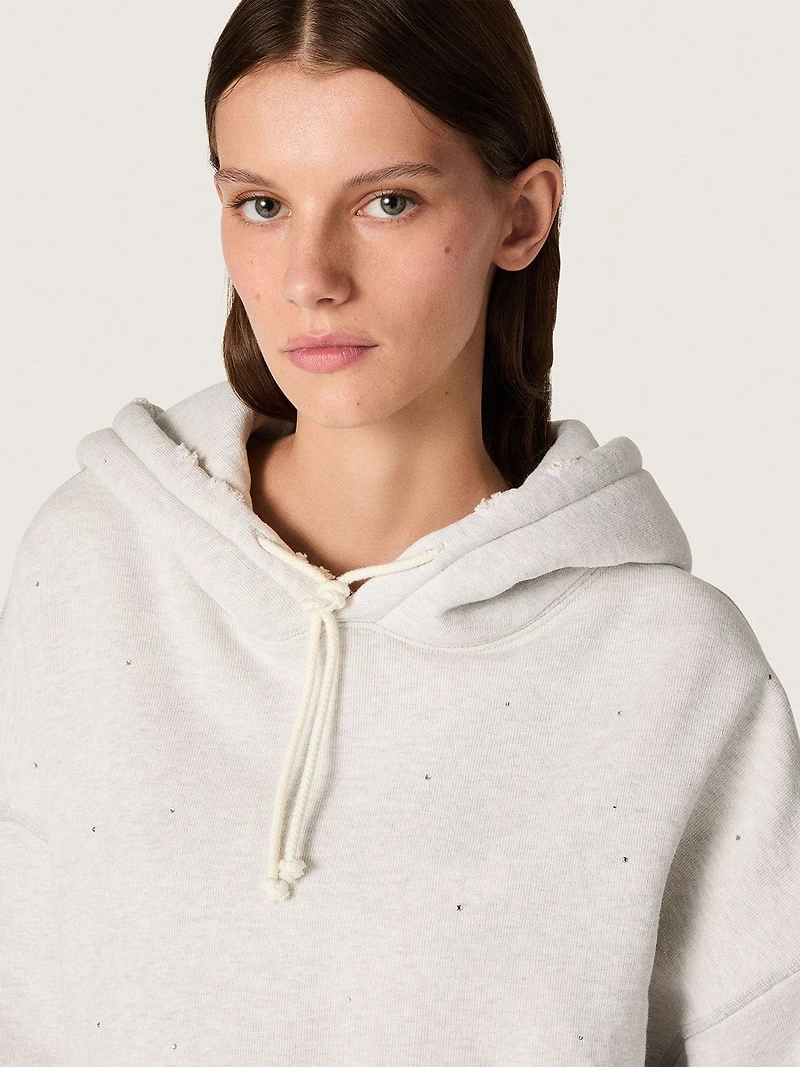 Star women’s cropped hooded sweatshirt gray melange cotton