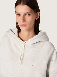 Star women’s cropped hooded sweatshirt gray melange cotton
