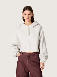 Star women’s cropped hooded sweatshirt gray melange cotton