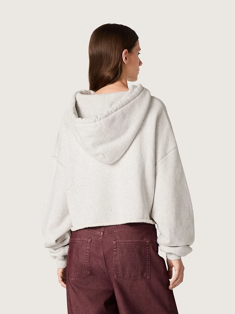 Star women’s cropped hooded sweatshirt gray melange cotton