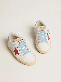 Super-Star Young white leather with red star and light blue heel tab