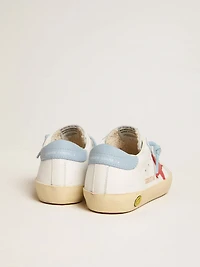 Super-Star Young white leather with red star and light blue heel tab