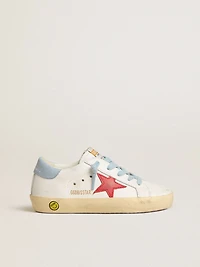 Super-Star Young white leather with red star and light blue heel tab