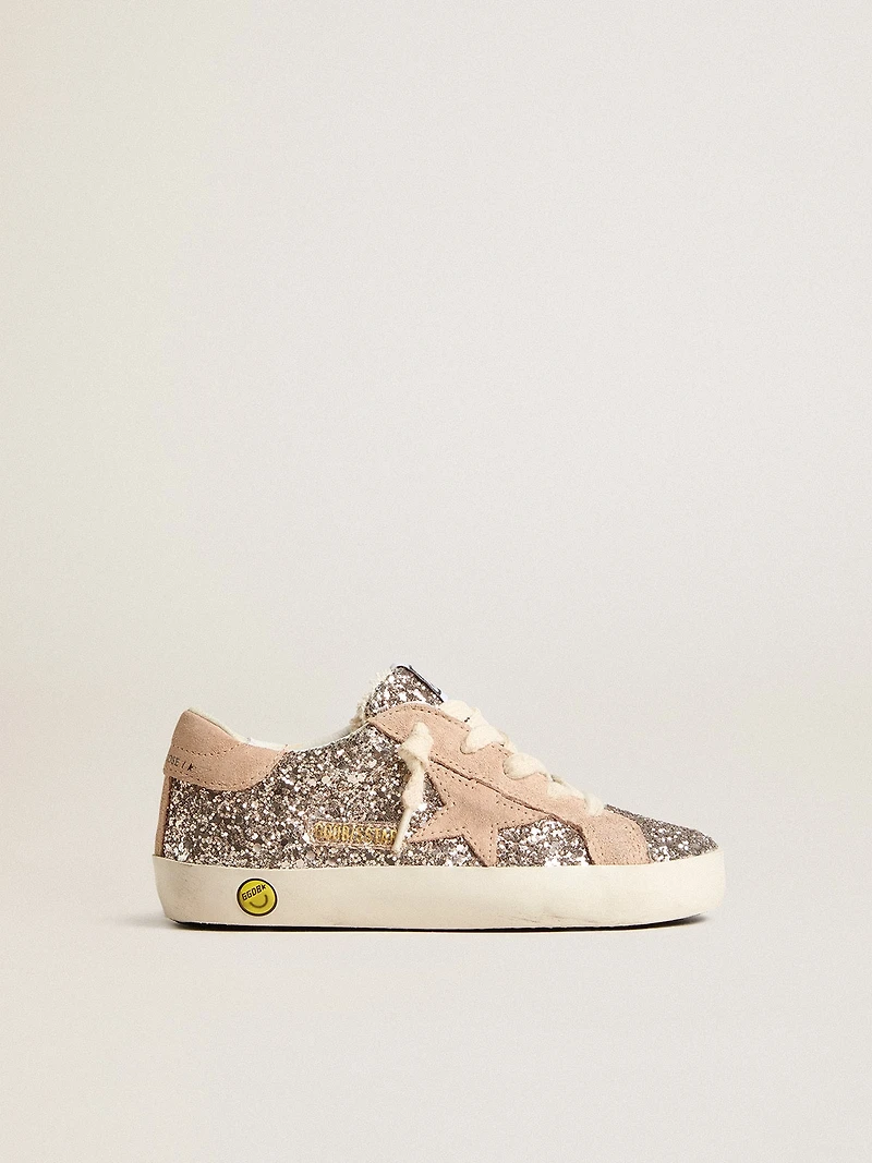 Young Super-Star in glitter with suede star and heel tab