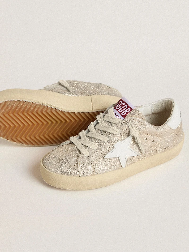 Young Super-Star sand-colored laminated-effect suede with white leather star