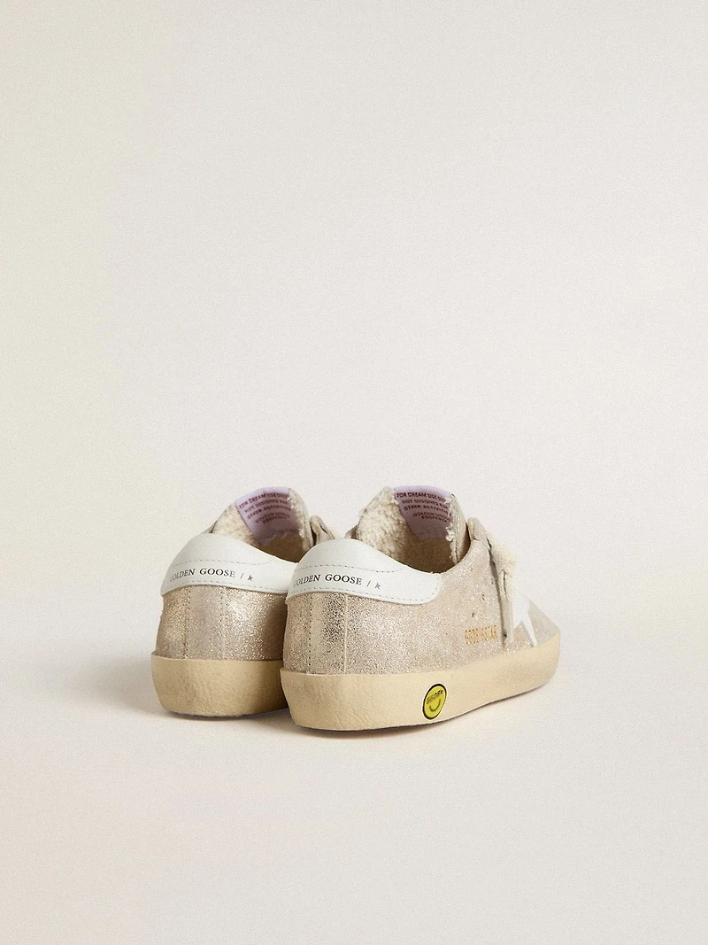 Young Super-Star sand-colored laminated-effect suede with white leather star