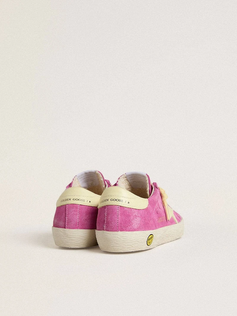 Young Super-Star pink suede with light yellow star and heel tab