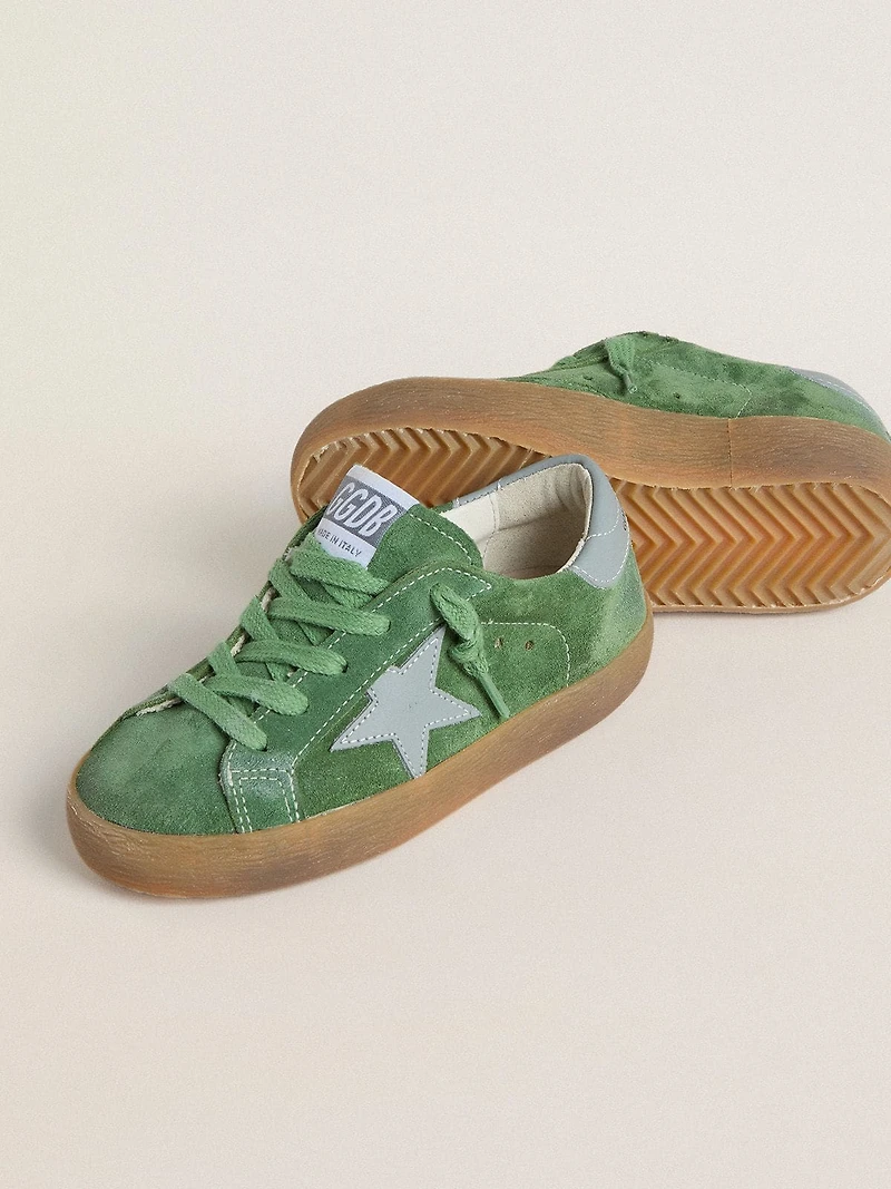 Young Super-Star green suede with baby blue star and heel tab