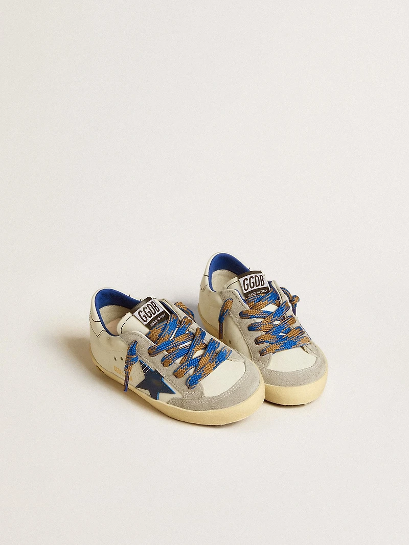 Super-Star Young with blue leather star and ice-gray suede inserts