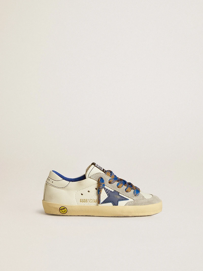 Super-Star Young with blue leather star and ice-gray suede inserts