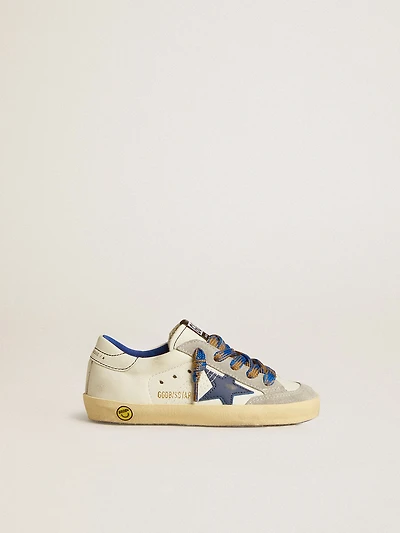 Super-Star Young with blue leather star and ice-gray suede inserts