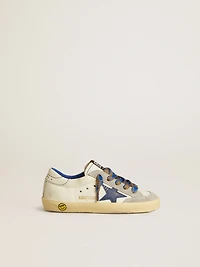 Super-Star Young with blue leather star and ice-gray suede inserts