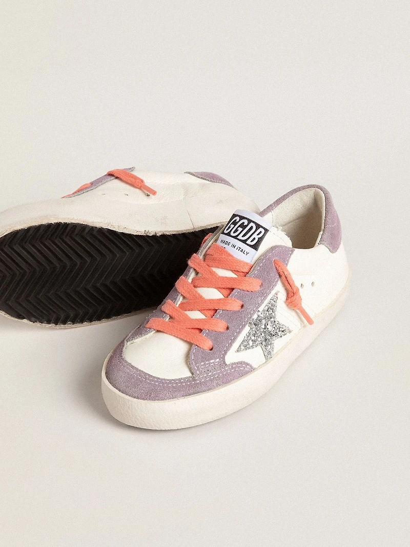 Young Super-Star with silver glitter star and lilac suede inserts