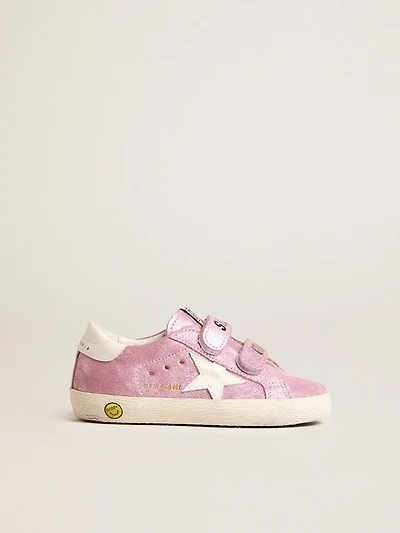 Young Old School in metallic pink suede with white leather star and heel tab