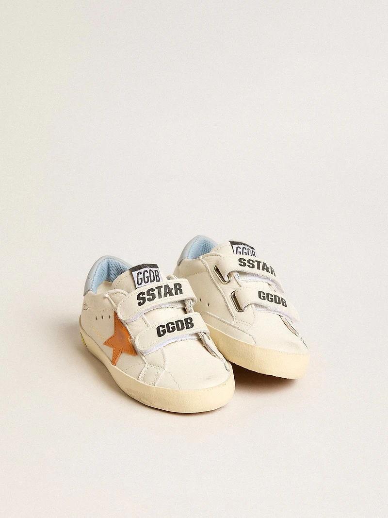 Young Old School leather with orange star and baby blue heel tab