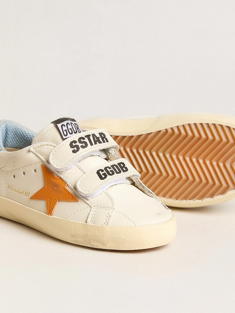 Young Old School leather with orange star and baby blue heel tab