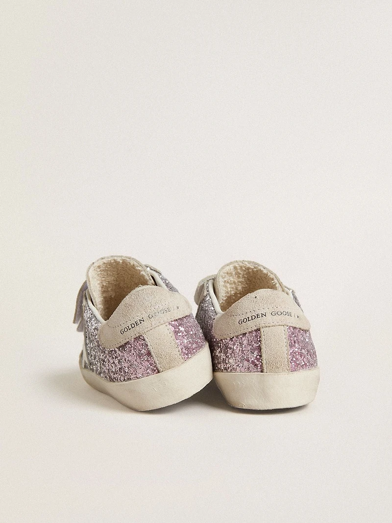 Young Old School in silver and pink glitter with white leather star