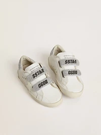 Young Old School white leather with silver Swarovski crystal heel tab and straps