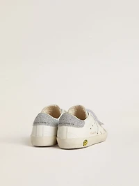 Young Old School white leather with silver Swarovski crystal heel tab and straps