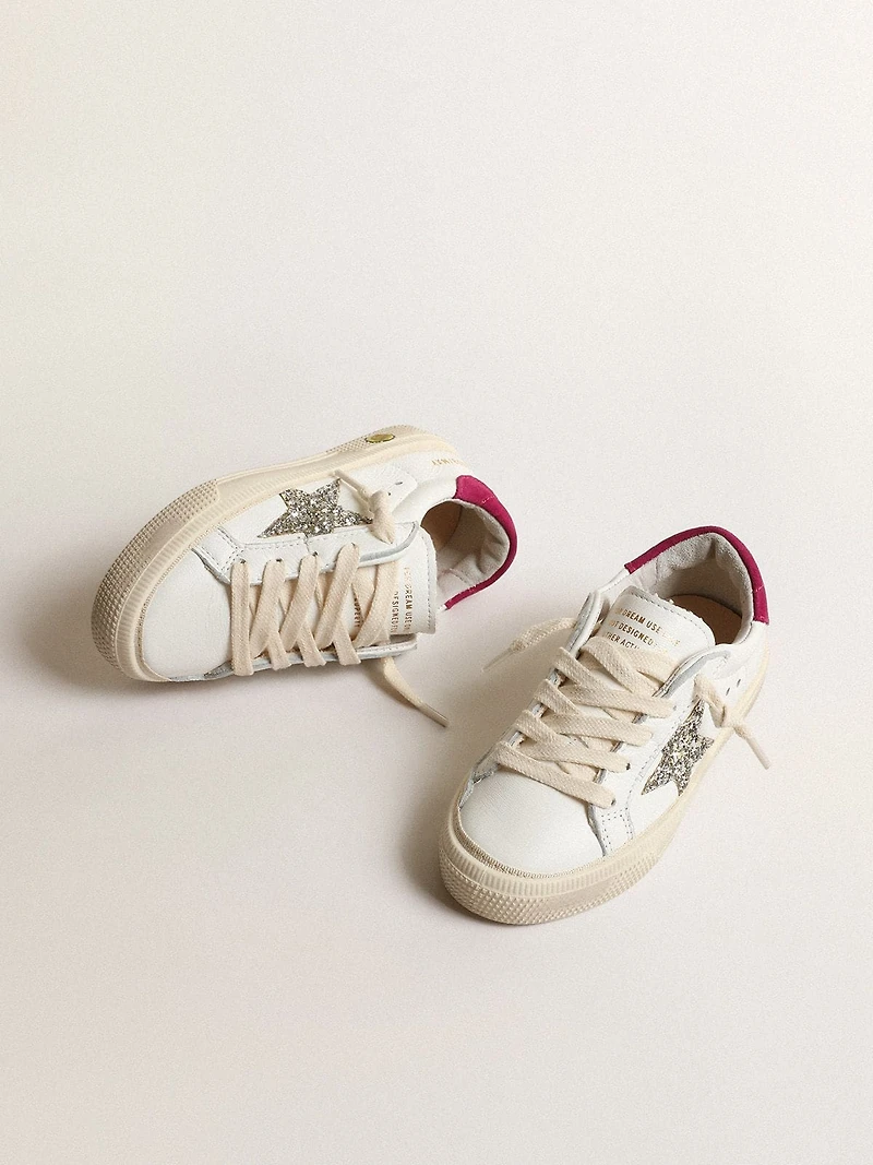 May Young in nappa leather with platinum glitter star and magenta heel tab
