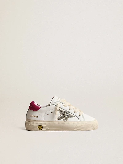 May Young nappa leather with platinum glitter star and magenta heel tab