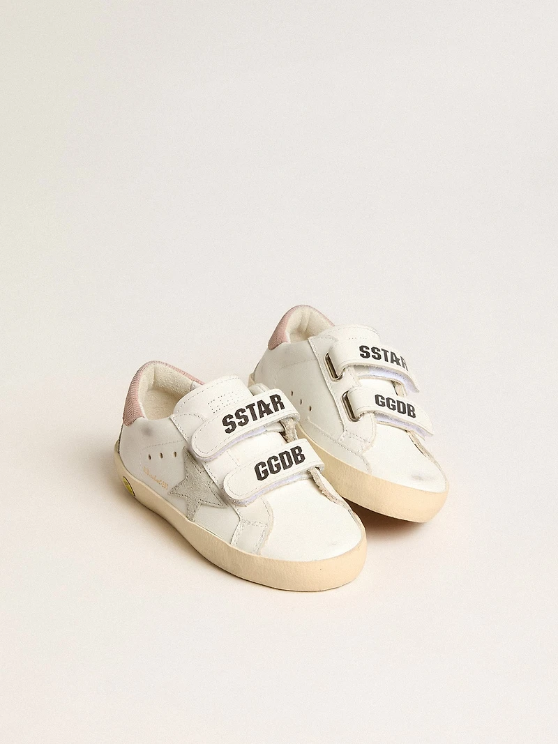 Young old School leather with gray suede star and rose heel tab