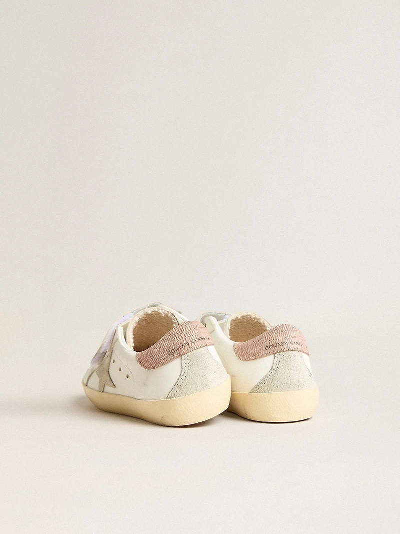 Young old School leather with gray suede star and rose heel tab