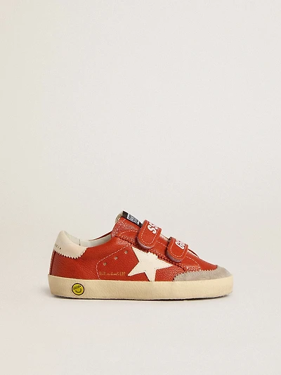 Young Old School orange nappa with white star and cream-colored leather heel tab