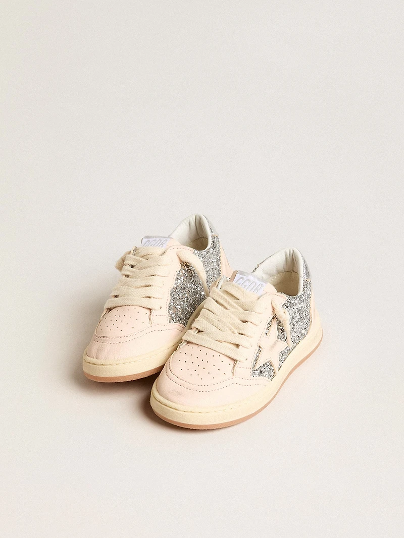 Young Ball Star in glitter with silver metallic leather heel tab