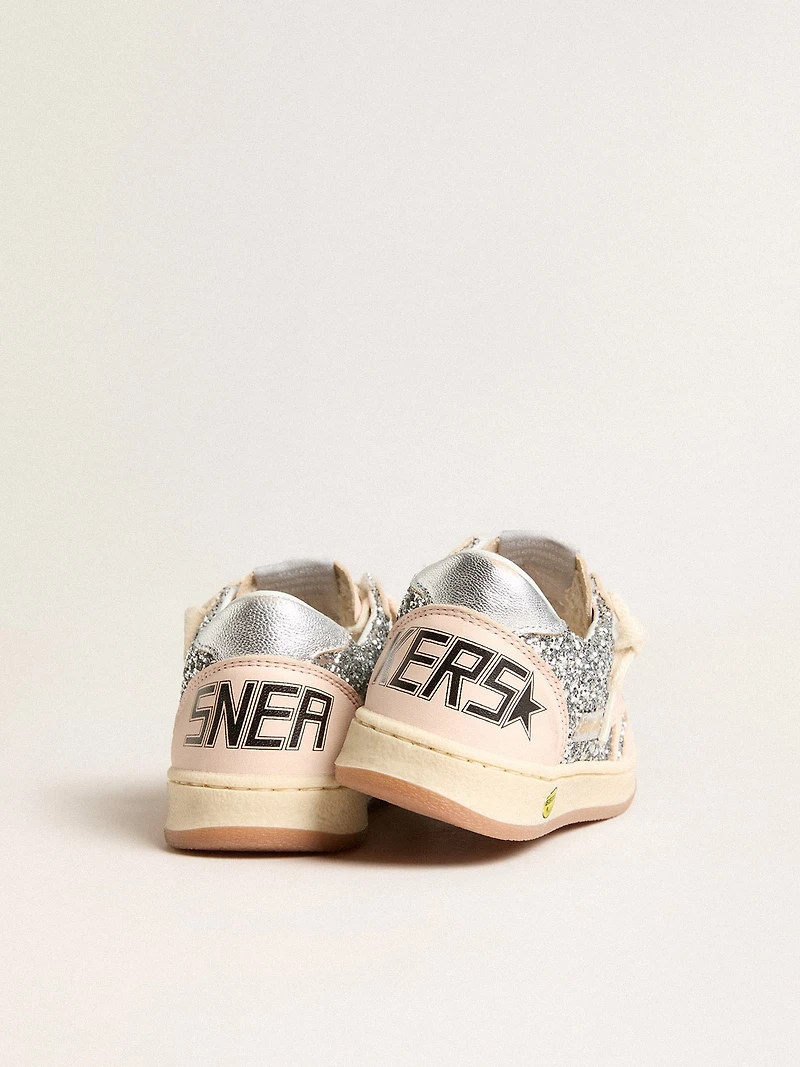 Young Ball Star in glitter with silver metallic leather heel tab