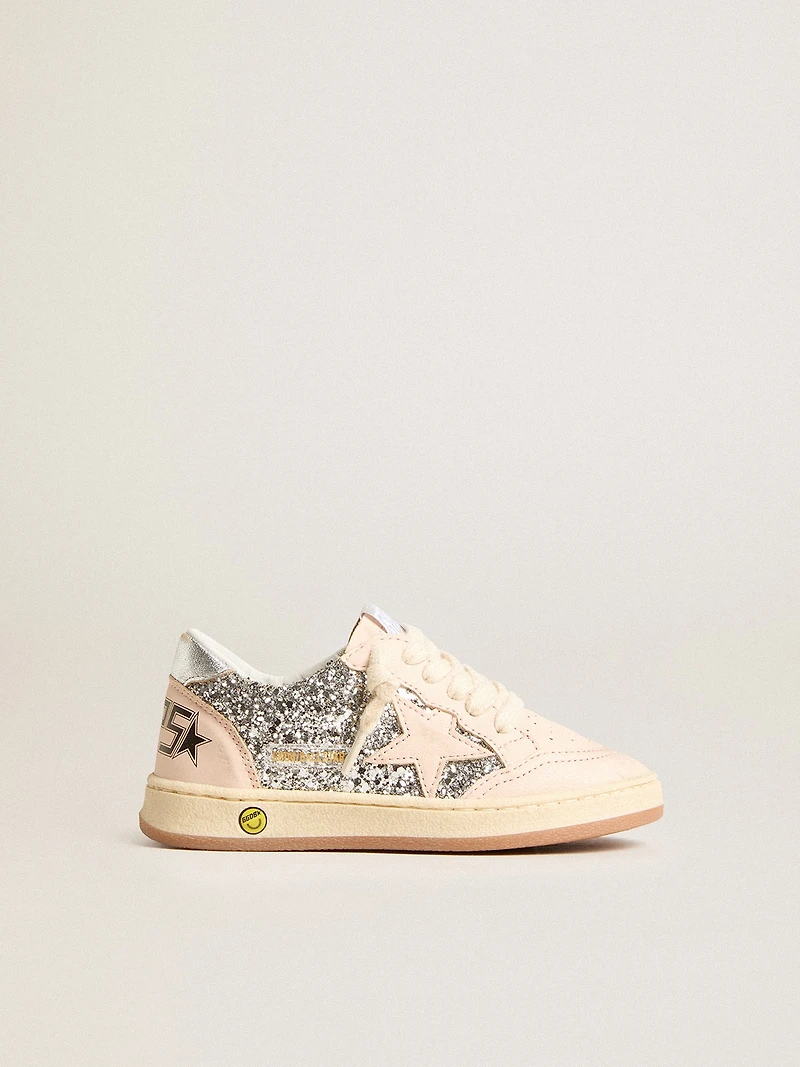 Young Ball Star in glitter with silver metallic leather heel tab