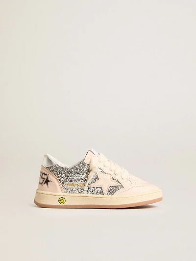 Young Ball Star in glitter with silver metallic leather heel tab