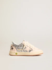 Young Ball Star in glitter with silver metallic leather heel tab