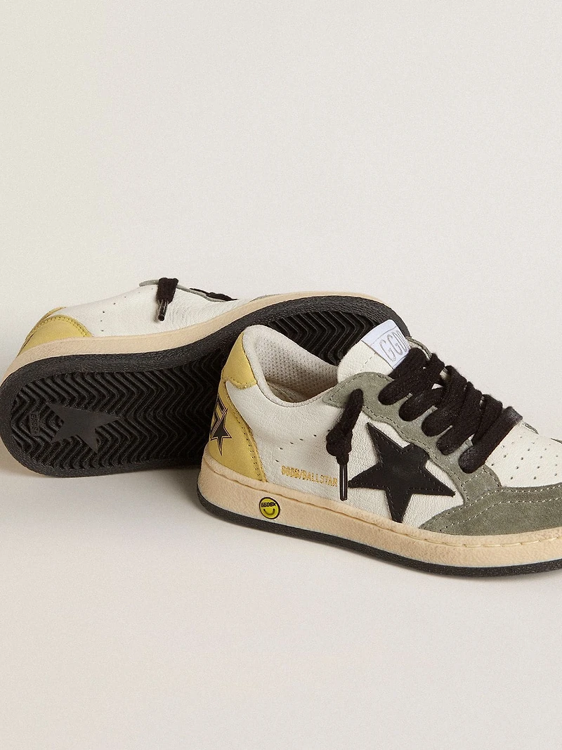 Ball star Young white nappa with dark green suede inserts and black