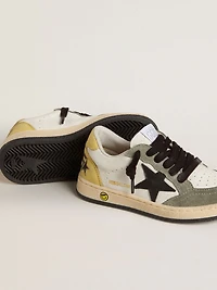 Ball star Young white nappa with dark green suede inserts and black