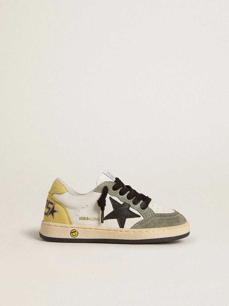 Ball star Young white nappa with dark green suede inserts and black